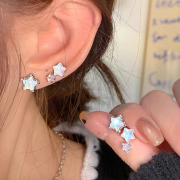 DAIIIBABYYY  -  Y2K Korean Blue Pentagram Star Earrings for Women Crystal Zircon Sweet Butterfly Stud Earring Girl Wedding Party Jewelry Gift